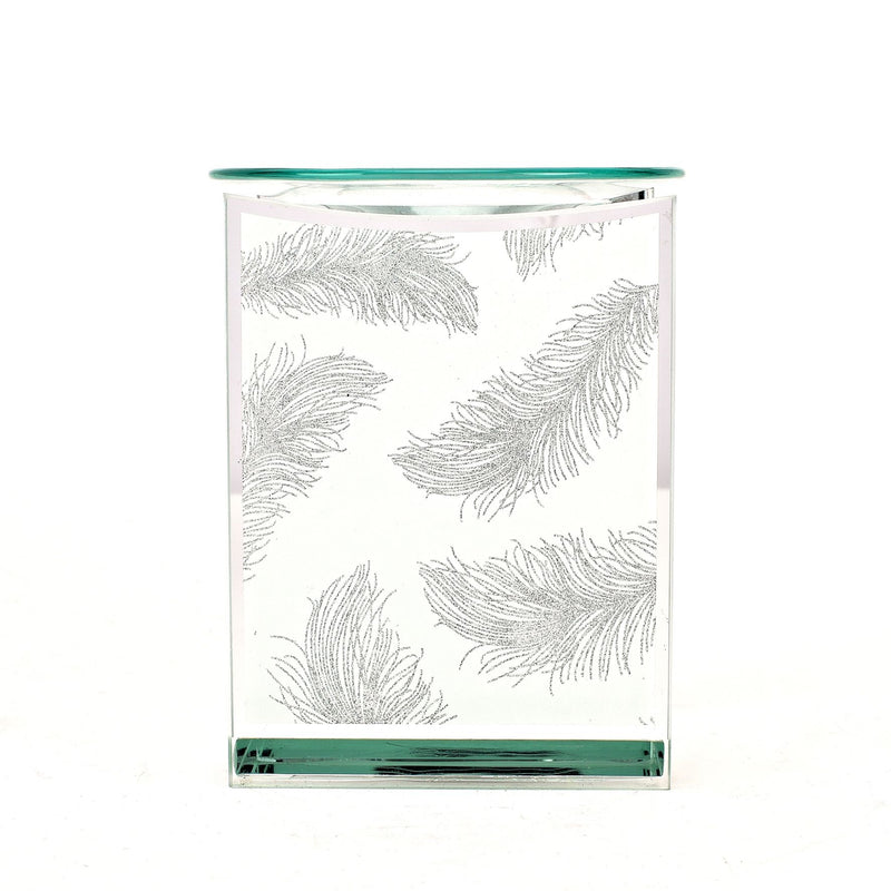 Hestia Glass Grey Feathers Print Oil Burner