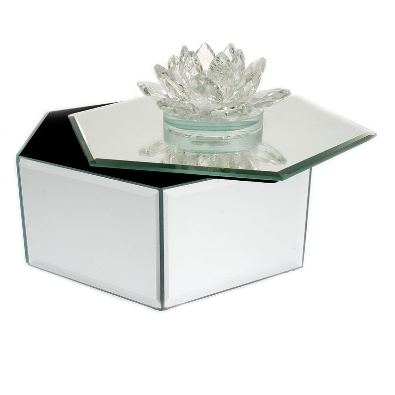 Hestia Mirror Glass Hexagonal Shaped Lotus Jewellery Box