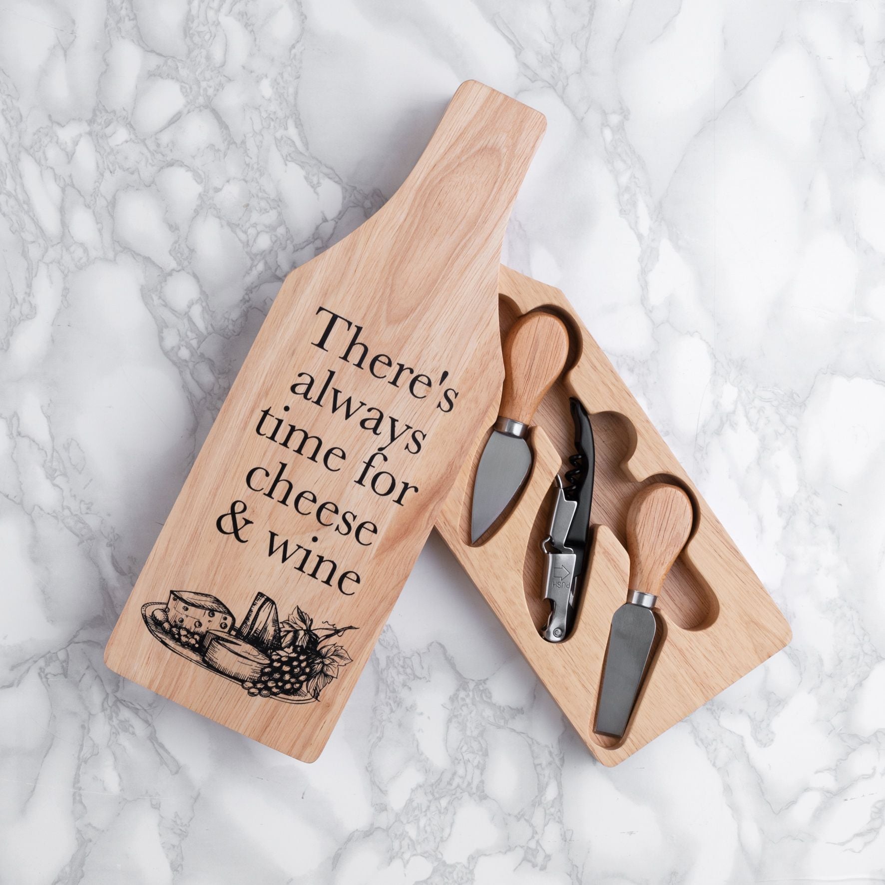 Cheese and Wine Set in Wooden Case - Knives & Corkscrew