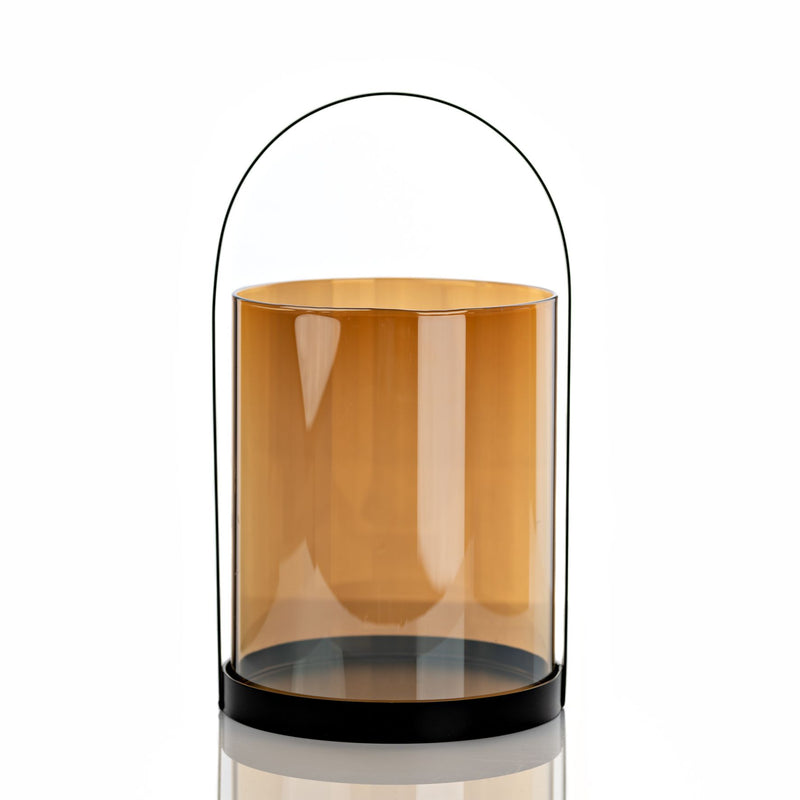 Hestia Metal & Amber Glass Lantern 28cm