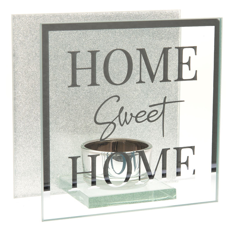 Hestia Silver Glass Tea Light Holder - Home Sweet Home