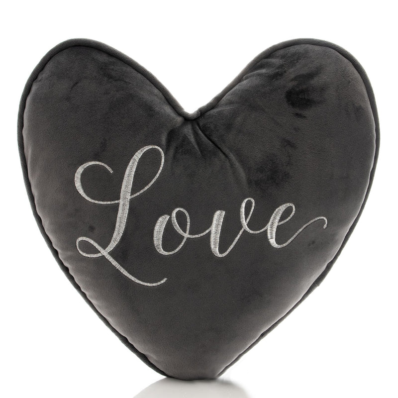 Hestia Grey Velvet Heart Shaped Cushion 'Love'