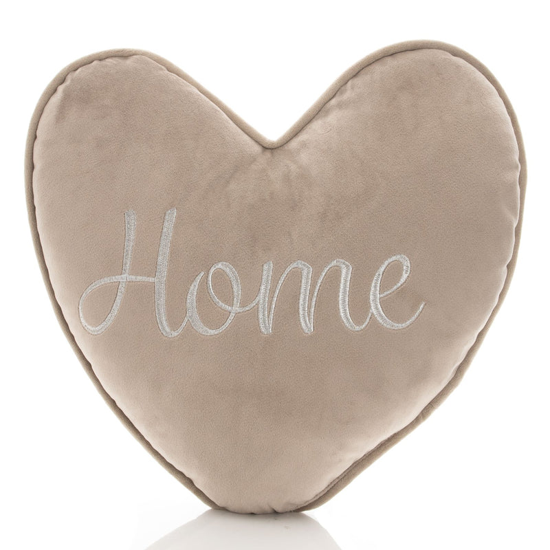 Hestia Grey Velvet Heart Shaped Cushion 'Home'