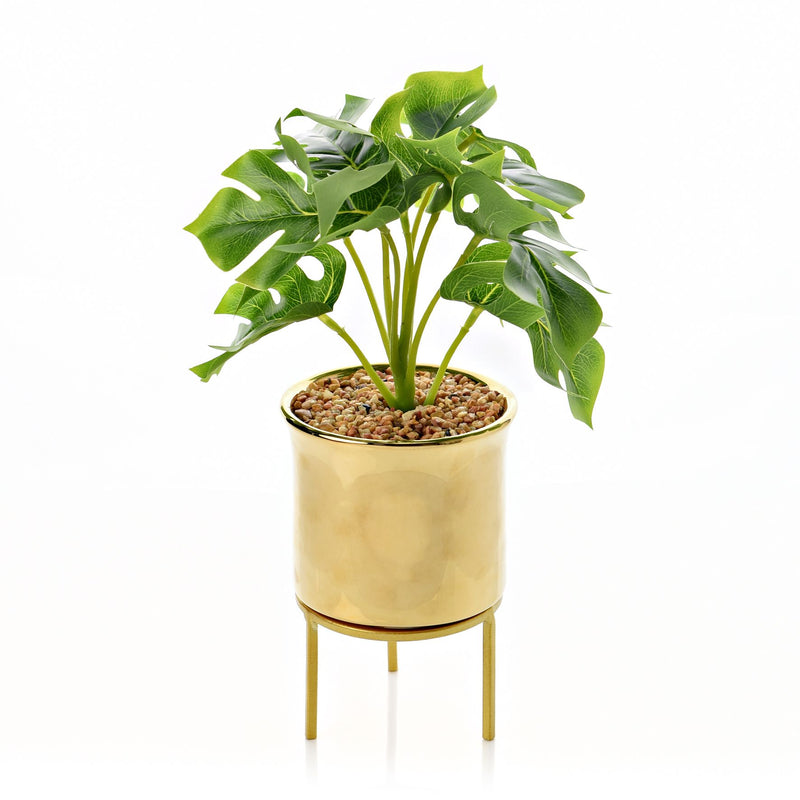 Gold Footed Planter with Faux Plants 41cm