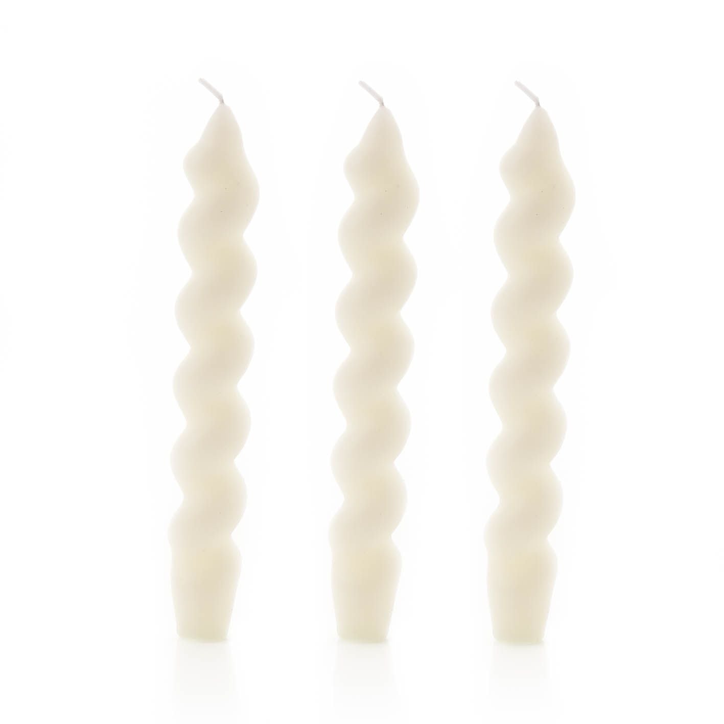 Set of 3 Twisted Taper Candles White 20cm