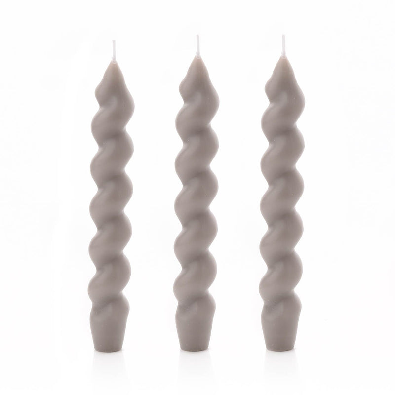 Set of 3 Twisted Taper Candles Dove Grey 20cm