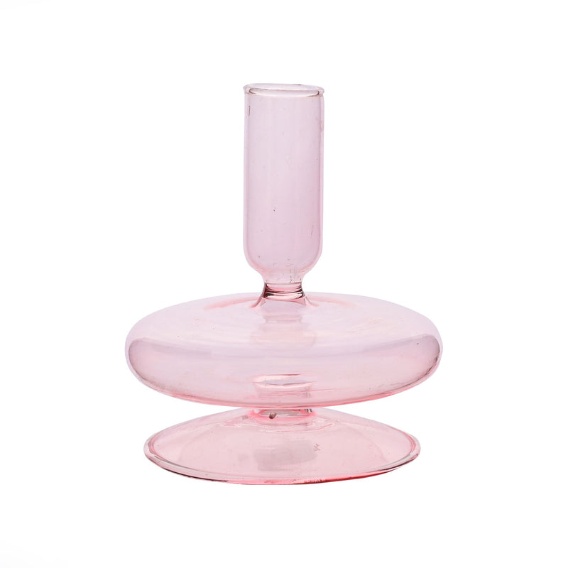 Hestia Glass Candle Holder Soft Pink 11 x 9cm