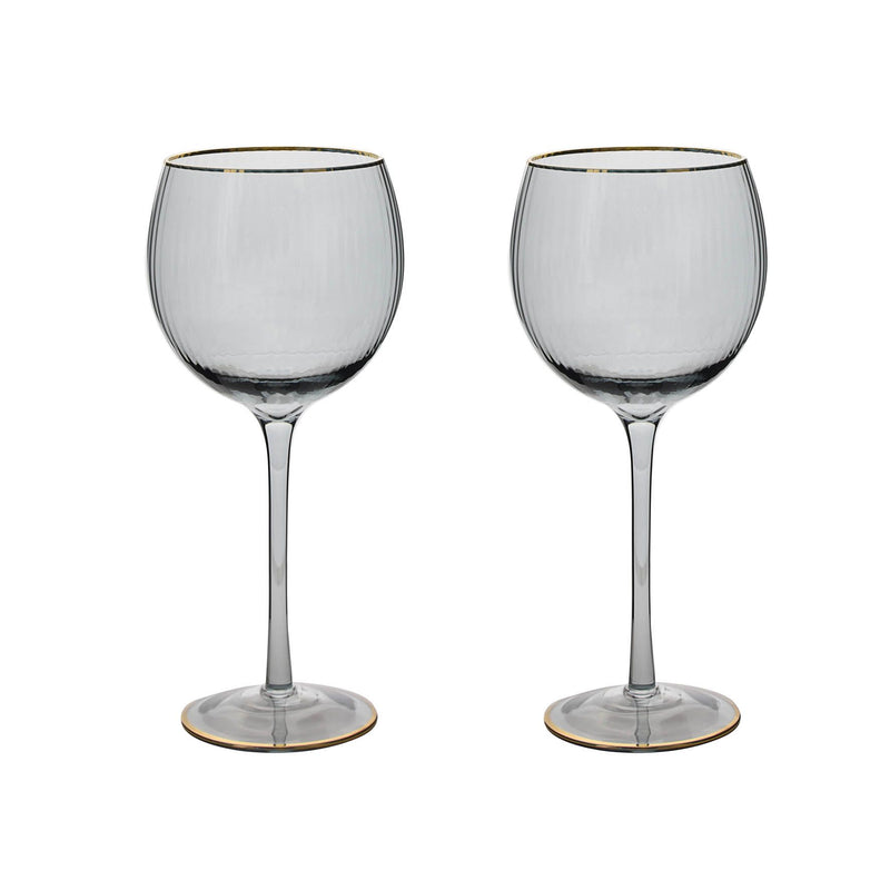 Hestia Set of 2 Grey Gin Glasses with Gold Rim