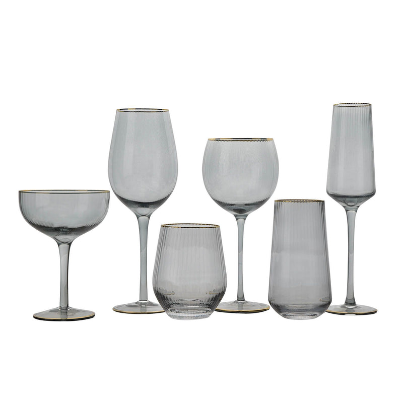 Hestia Set of 2 Grey Gin Glasses with Gold Rim