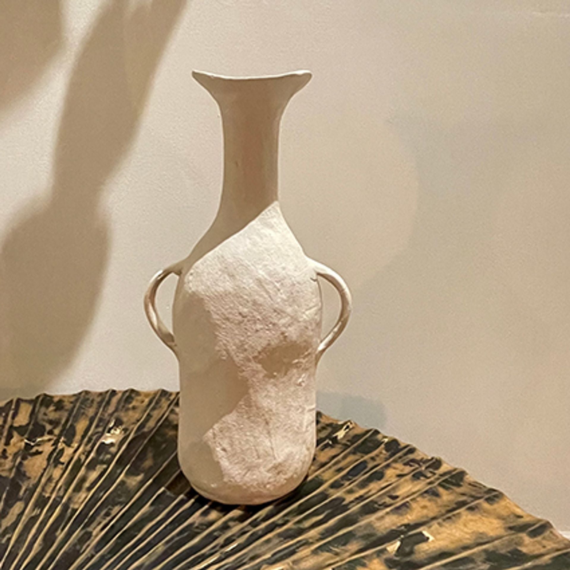 Hestia Tapered Metal Vase with Handles  - White