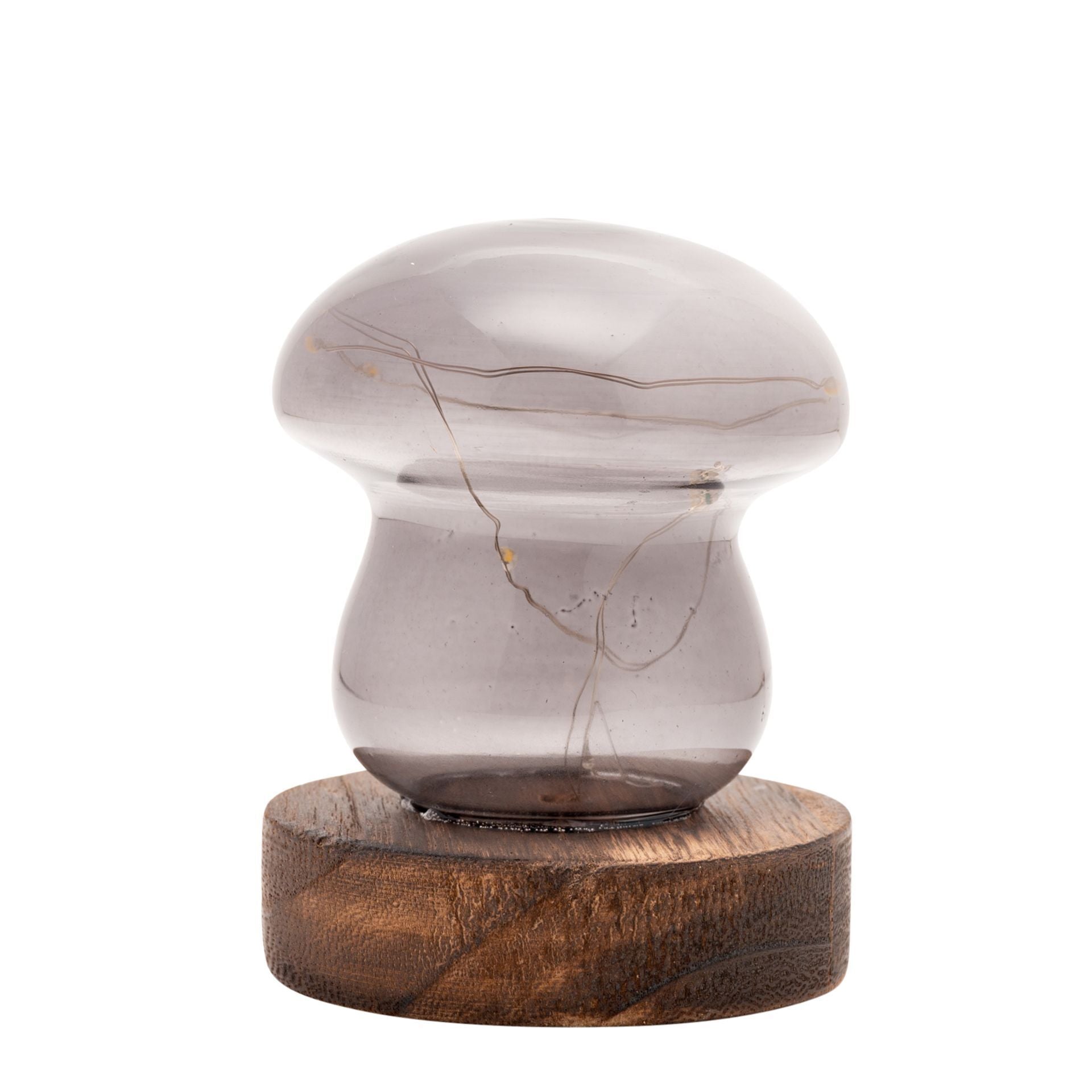 Grey Glass Mushroom with LED Lights - Small