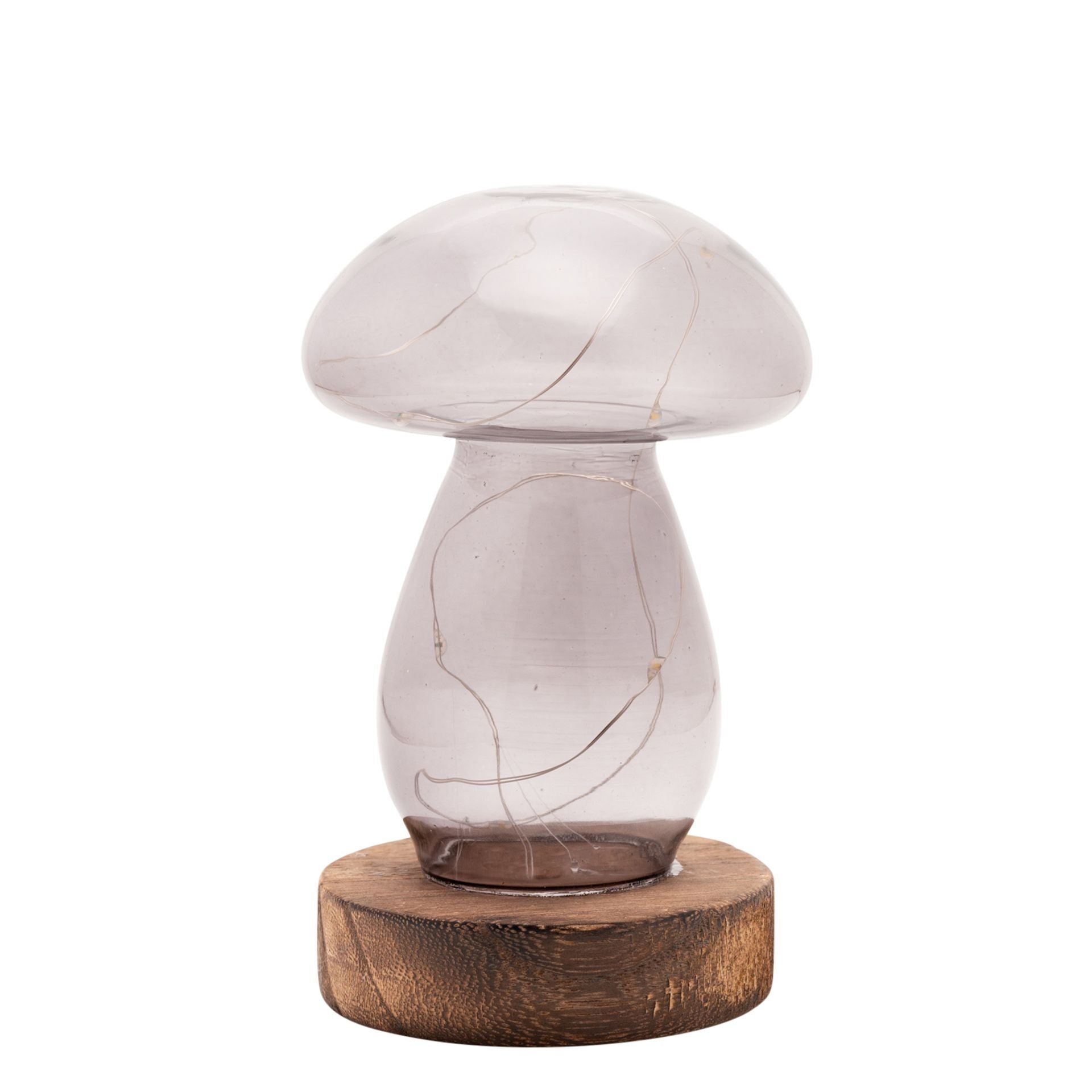 Grey Glass Mushroom with LED Lights - Medium