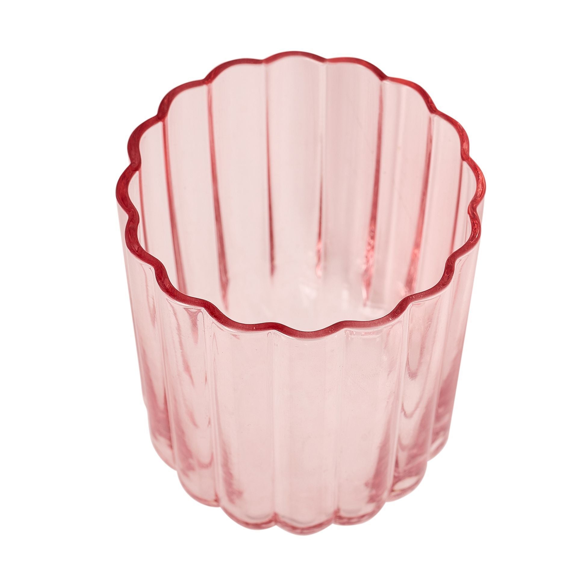 Set Of 2 Hestia Bright Pink Scalloped Glass Tumblers - Small