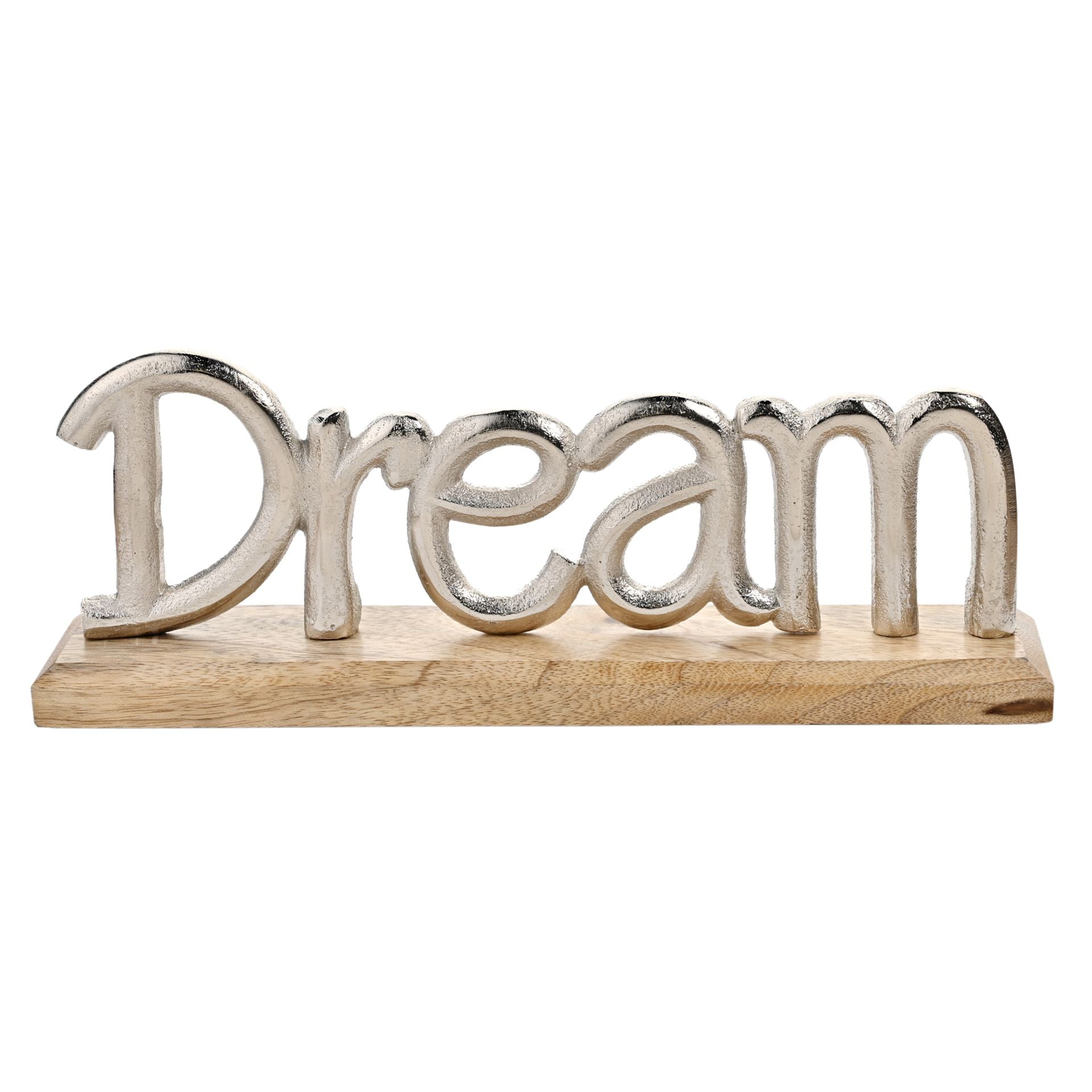 Hestia Silver Metal "Dream" Sign on a Wood Base
