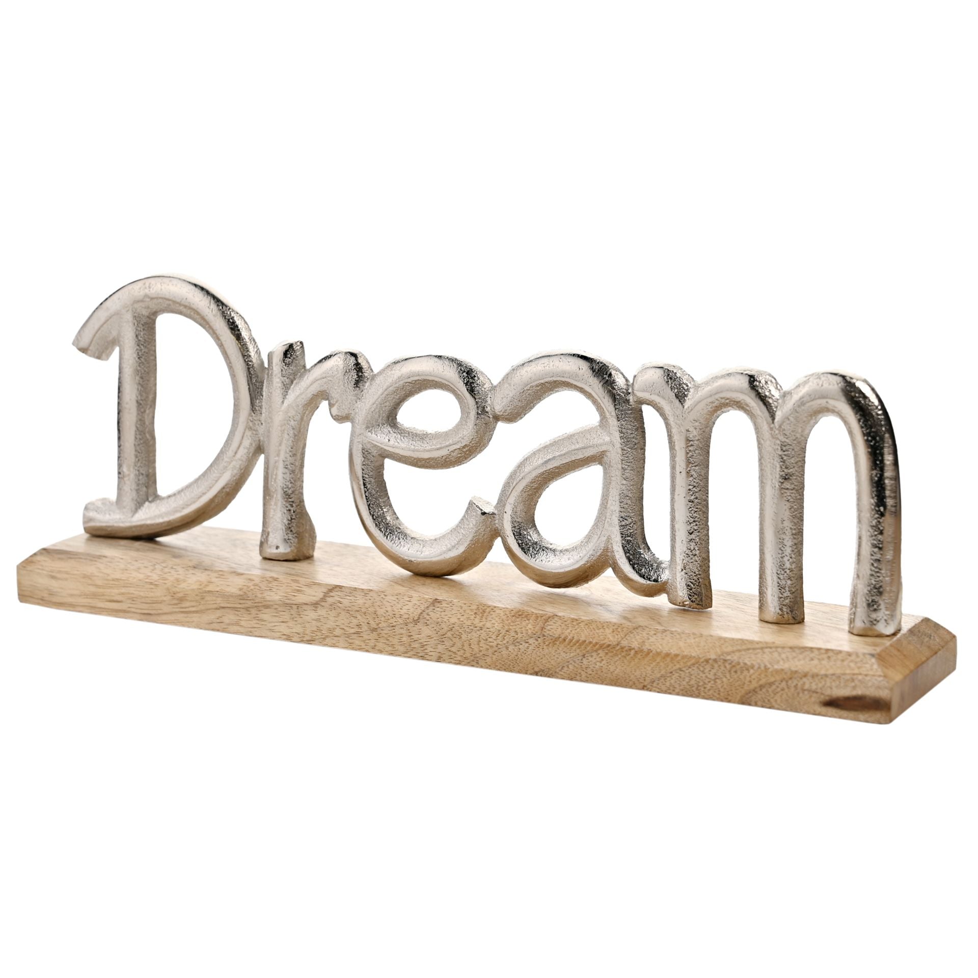 Hestia Silver Metal "Dream" Sign on a Wood Base