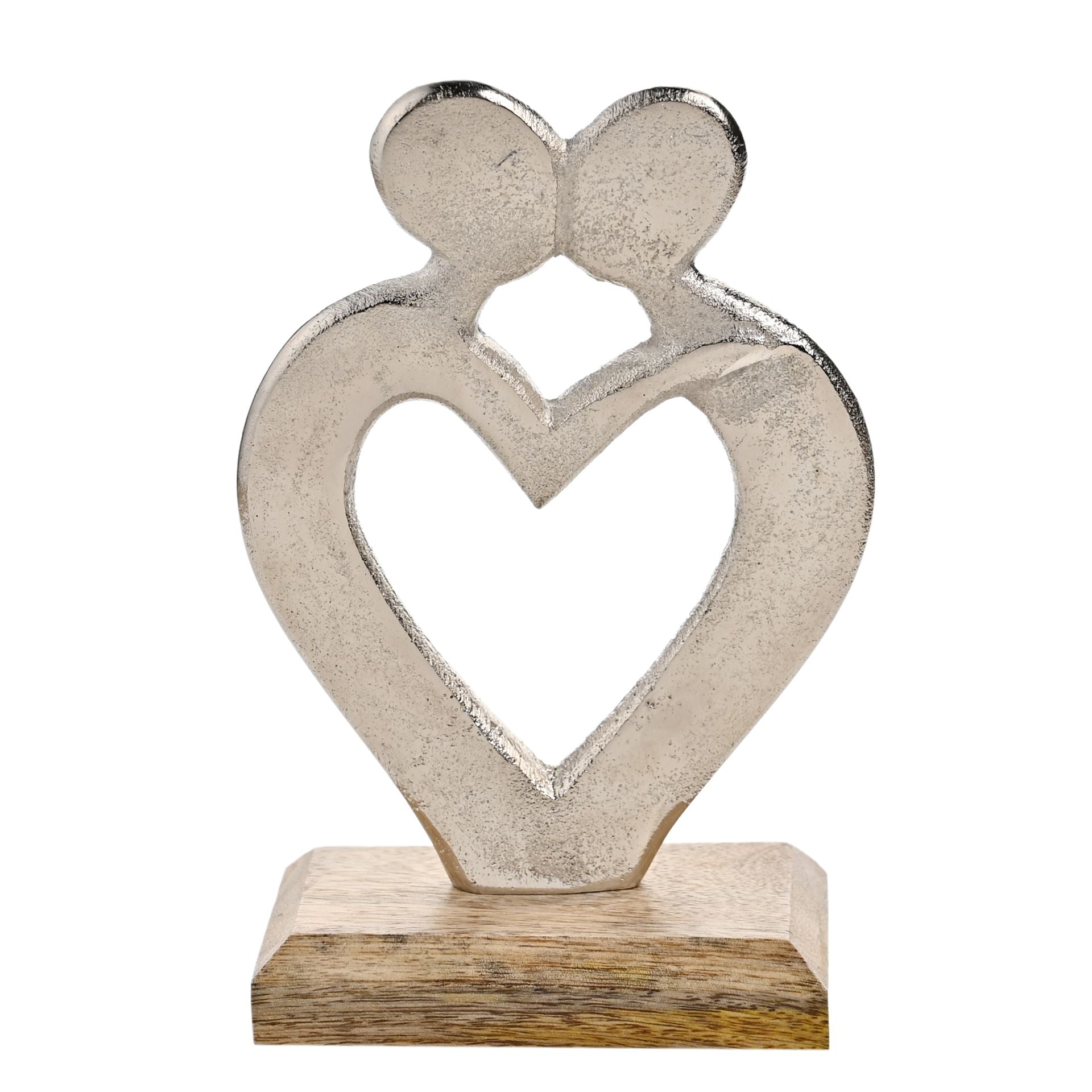 Hestia Silver Metal Kissing Heart on a Wood Base