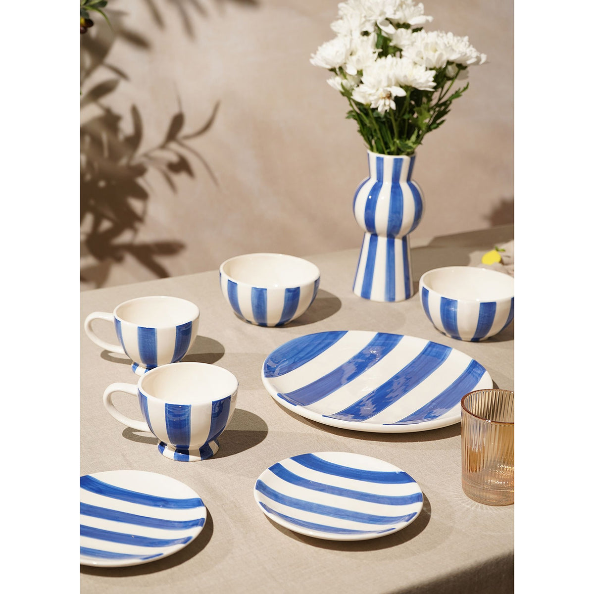 Hestia Blue & White Striped Tall Vase