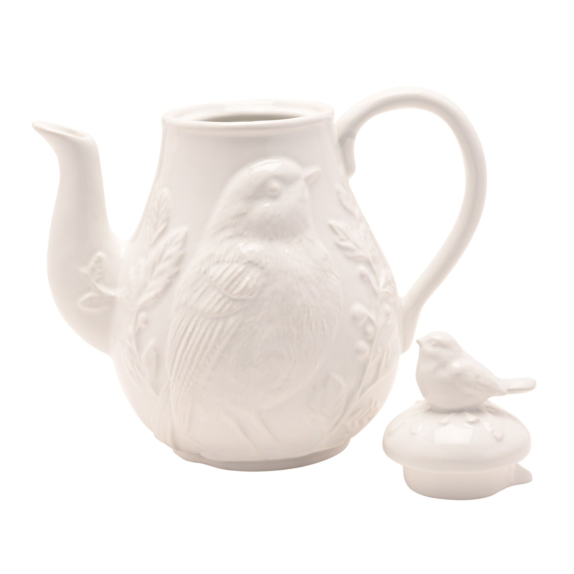 Hestia Tall White Floral Bird Teapot