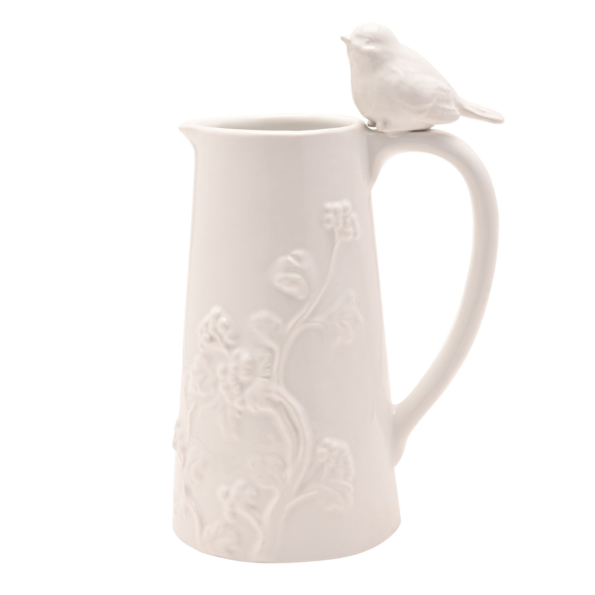 Hestia Tall White Floral Bird Jug