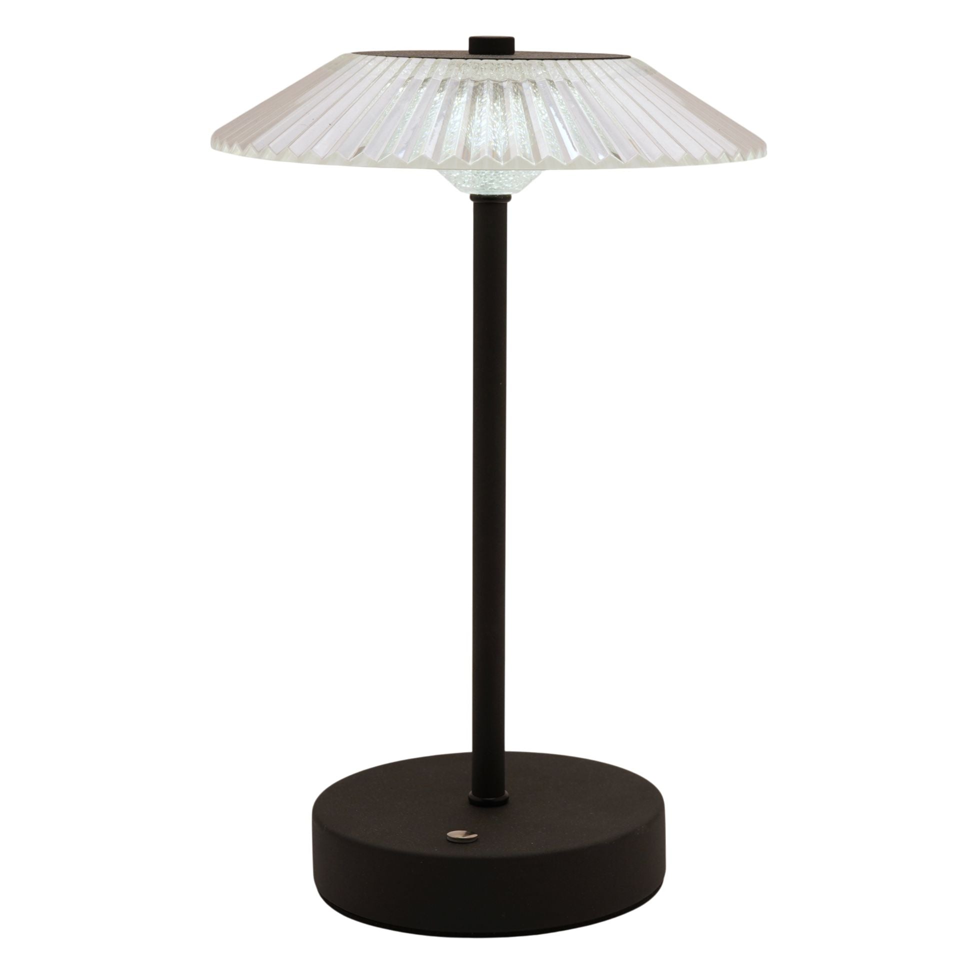 Hestia Black Ribbed Glass USB LED Touch Table Lamp