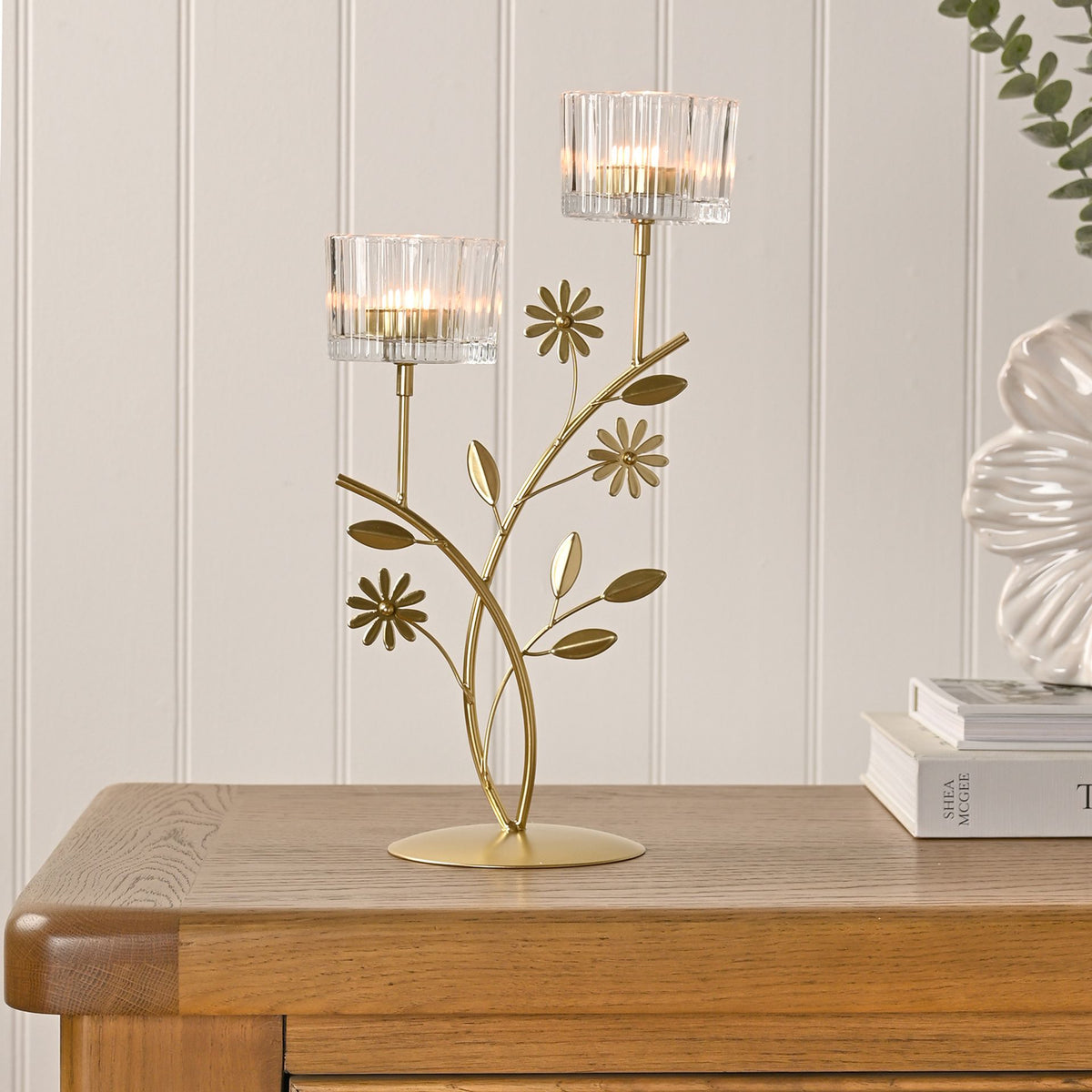 Hestia Gold Floral Double Candle Holder