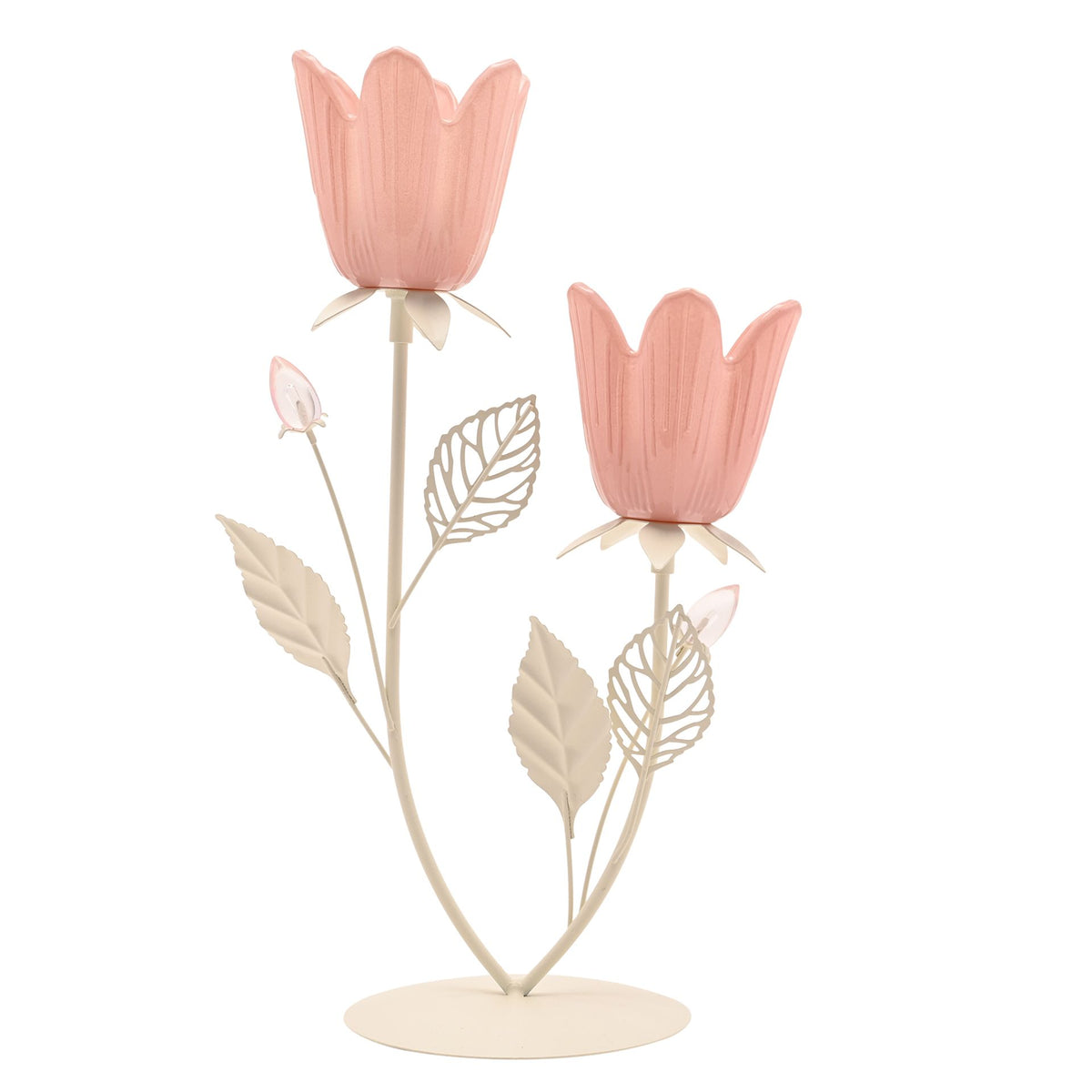 Hestia Pink & Cream Floral Double Candle Holder
