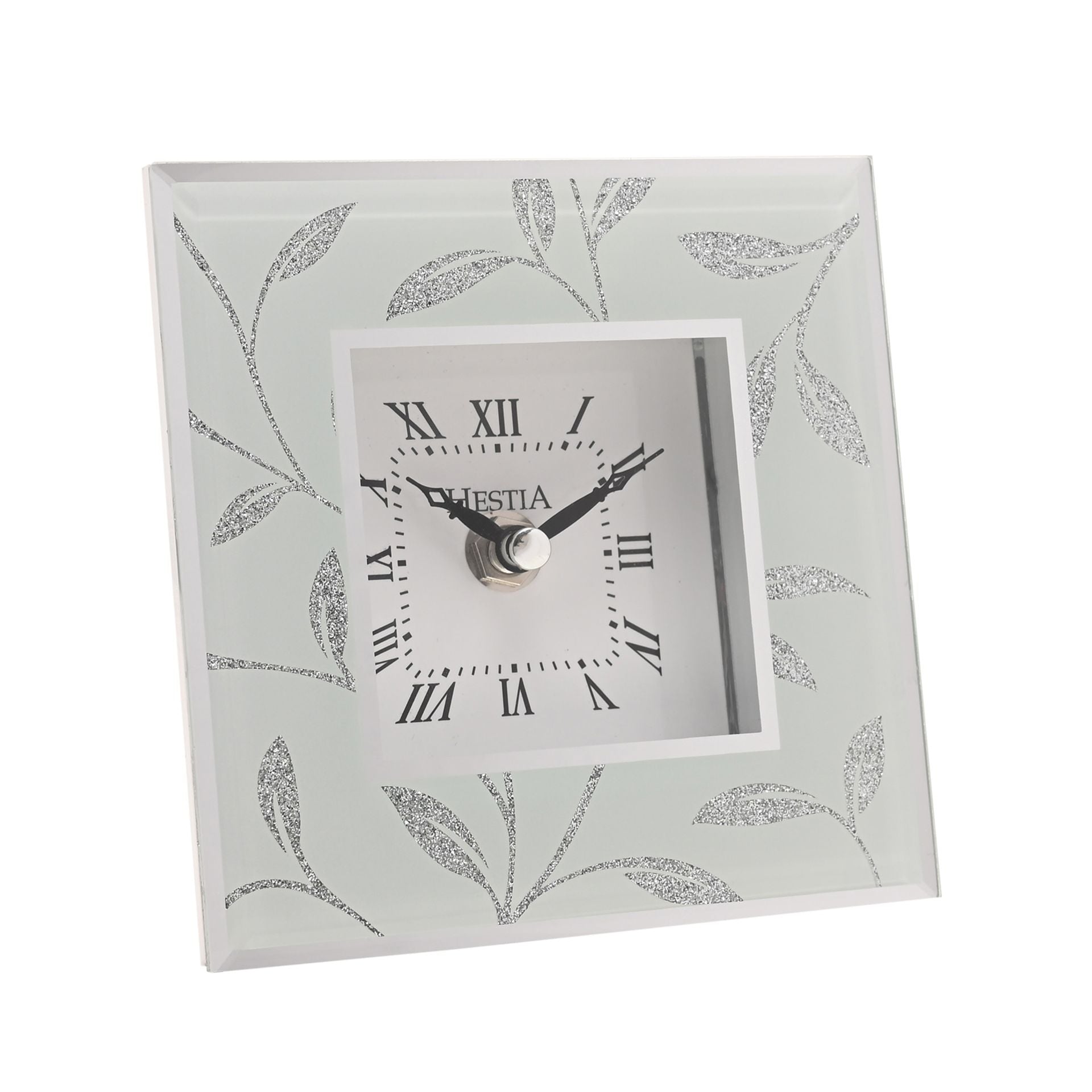 Hestia Glitter Leaf Design Mantel Clock