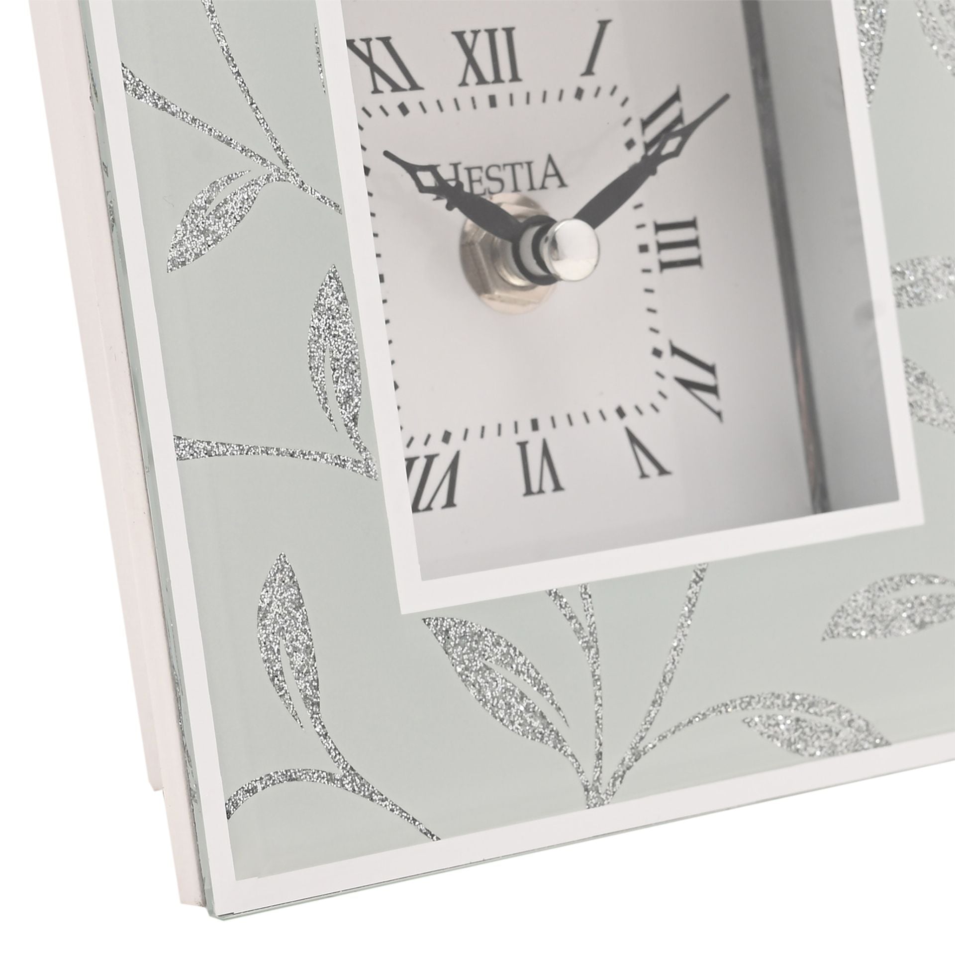 Hestia Glitter Leaf Design Mantel Clock