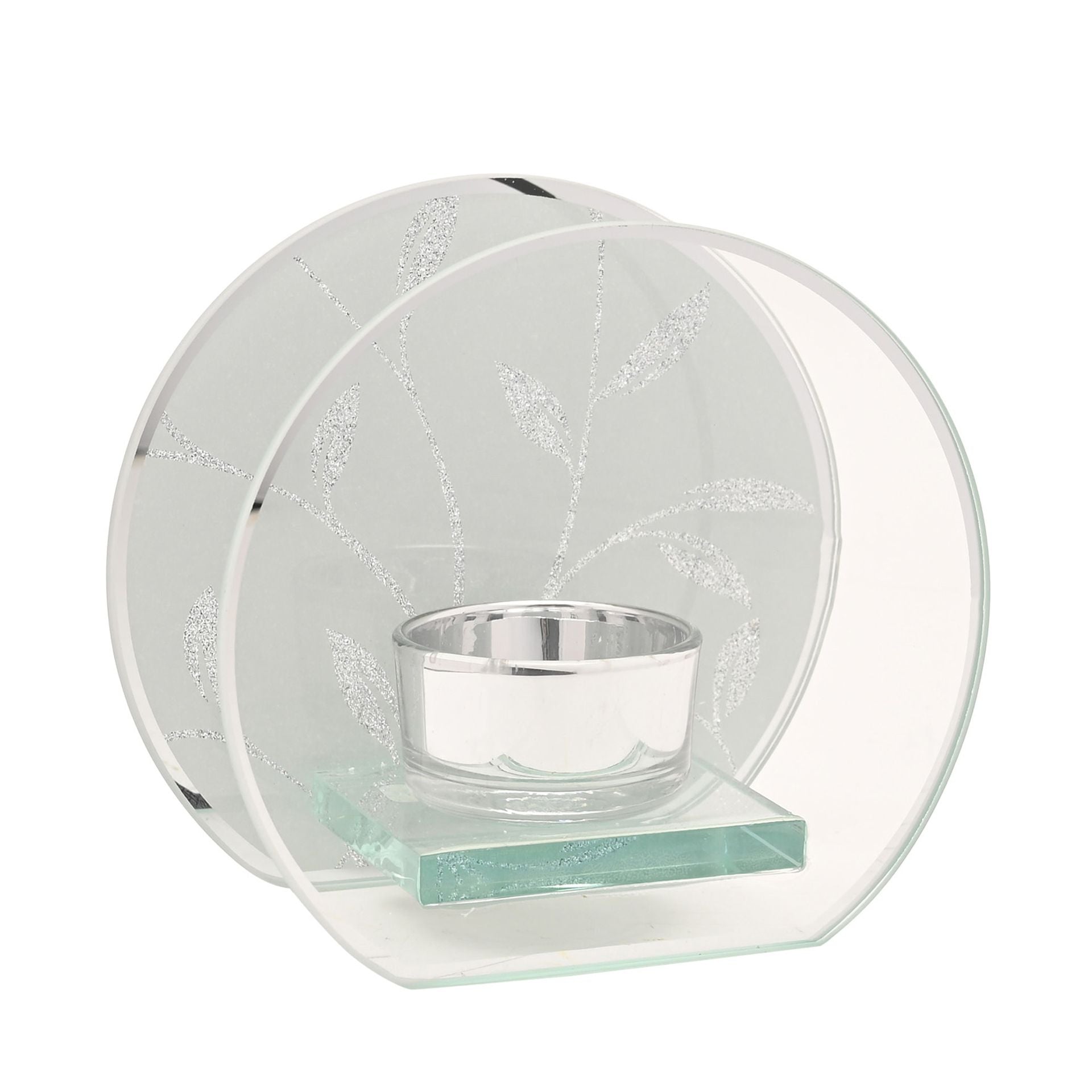 Hestia Glitter Leaf Design Single Tealight Holder