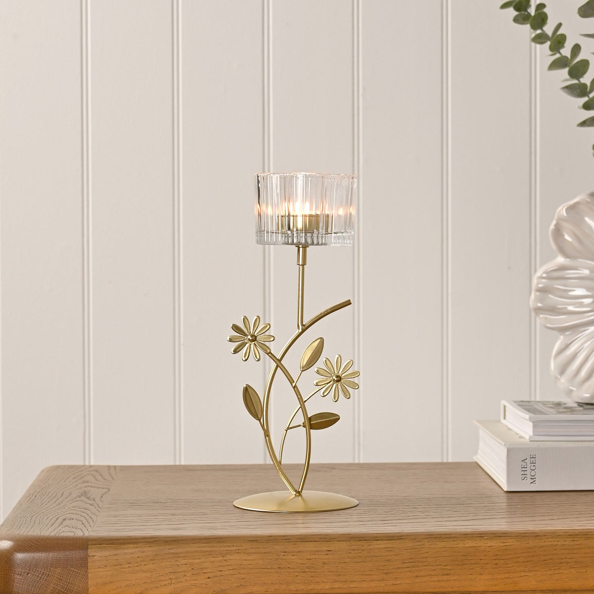 Hestia Gold Floral Single Candle Holder