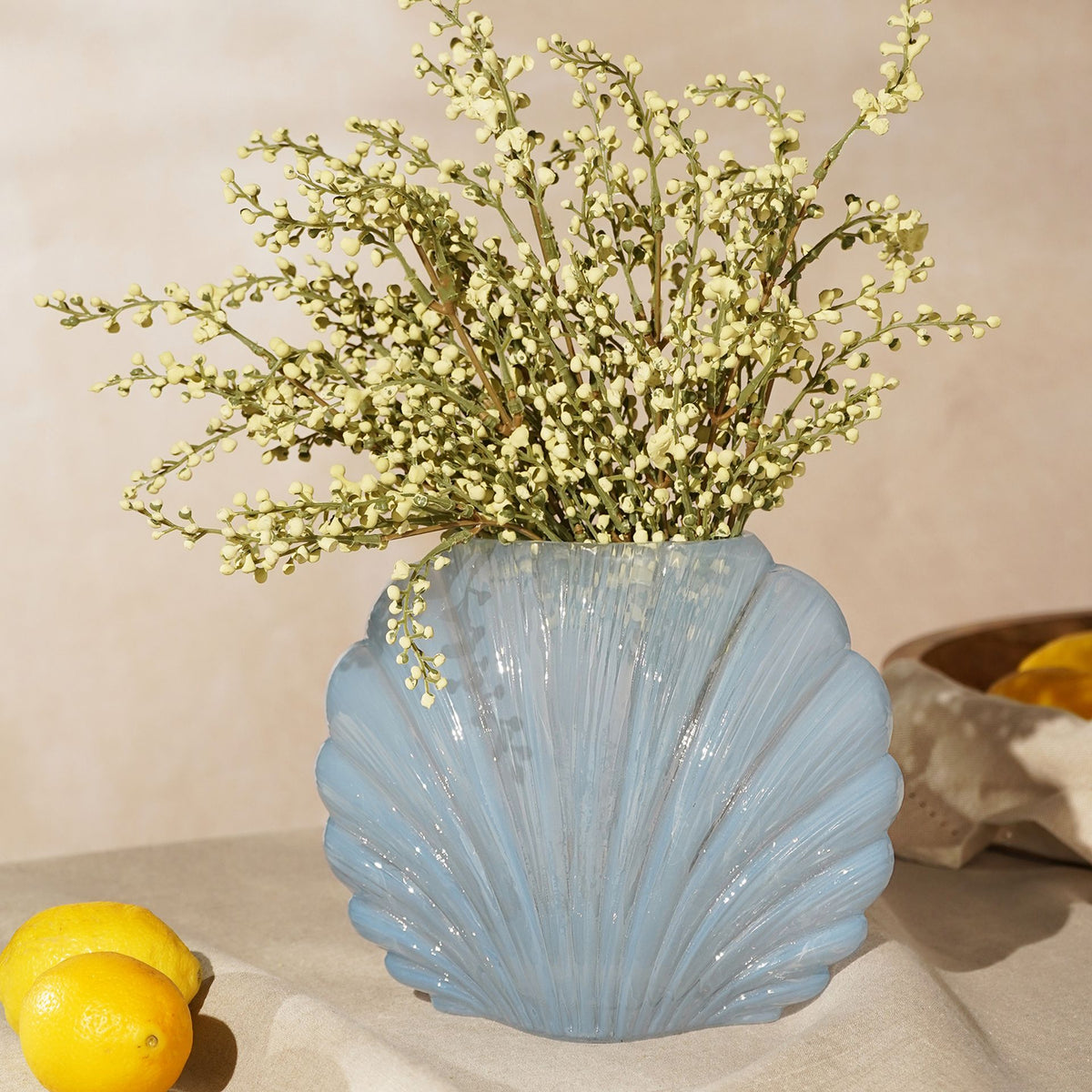 Hestia Blue Shell Shaped Glass Vase