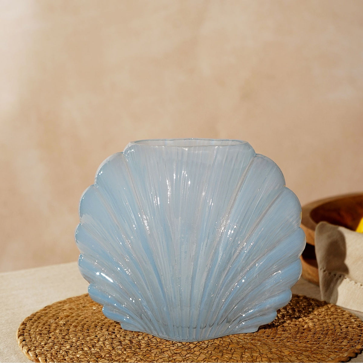 Hestia Blue Shell Shaped Glass Vase