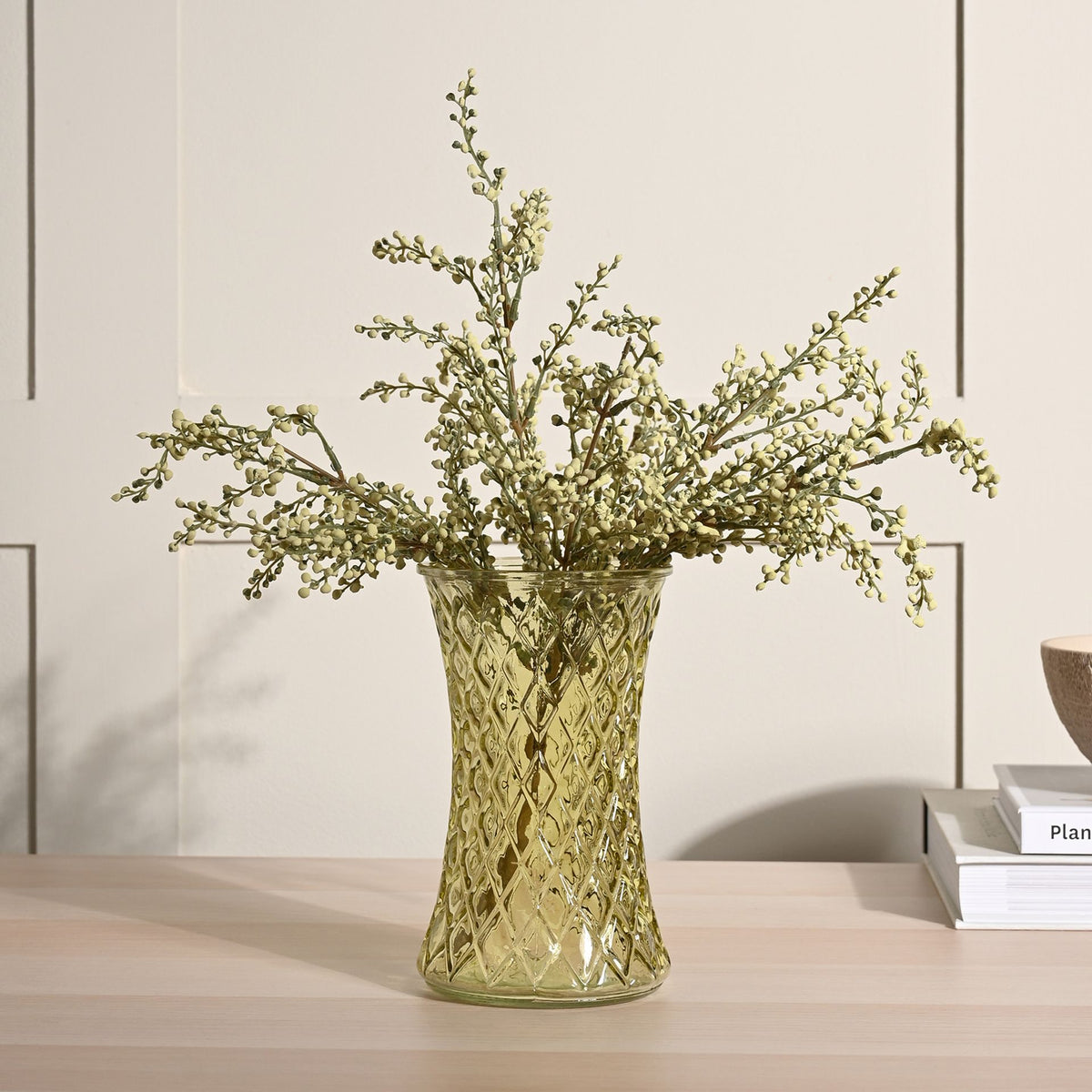 Hestia Cushion Effect Green Glass Vase 20cm