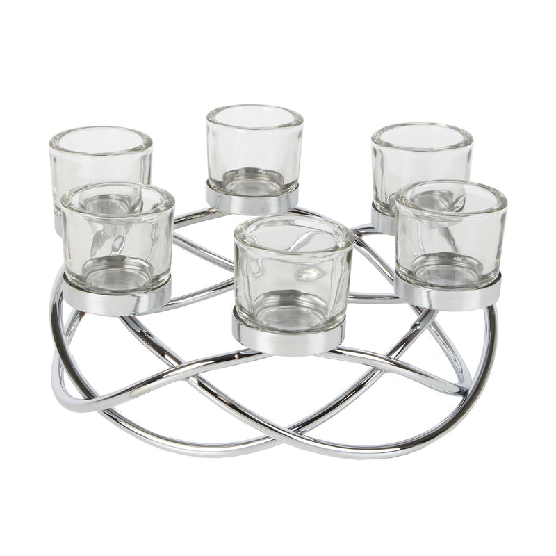Hestia Glass/Metal 6 Tea Light Holder Silver Circular