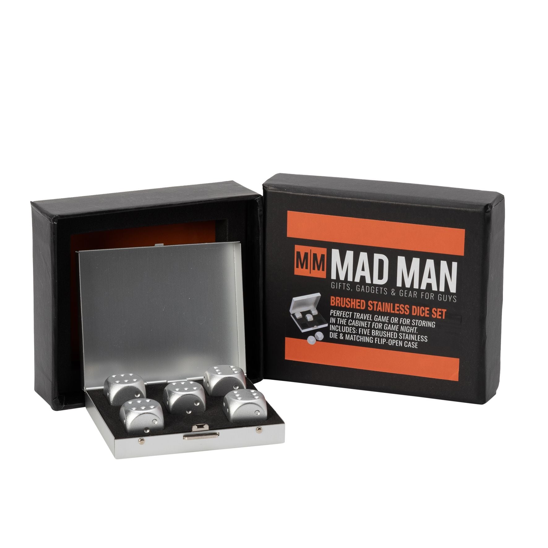 Mad Man Silver Brushed Stainless Dice Set