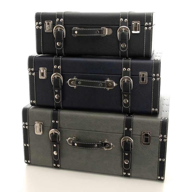 Set of 3 Luggage Boxes - Black, Grey & Navy