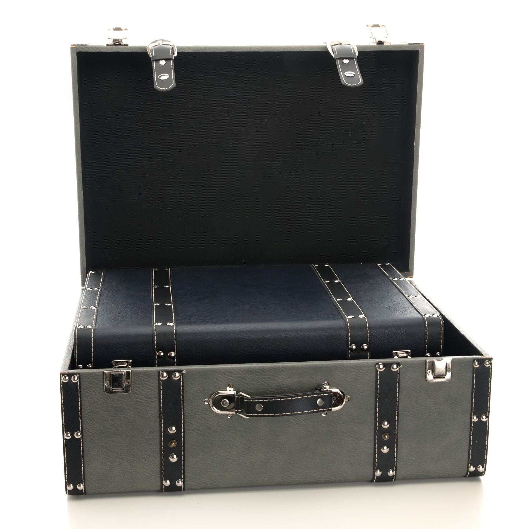 Set of 3 Luggage Boxes - Black, Grey & Navy