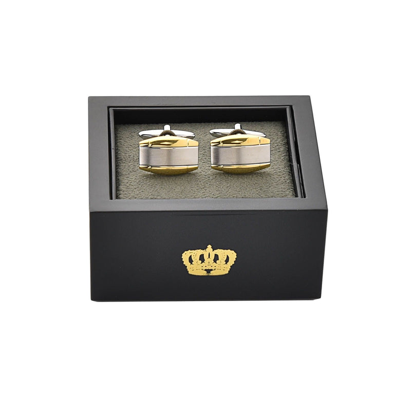 Harvey Makin Brushed Rhodium & Shiny Gold Cufflinks