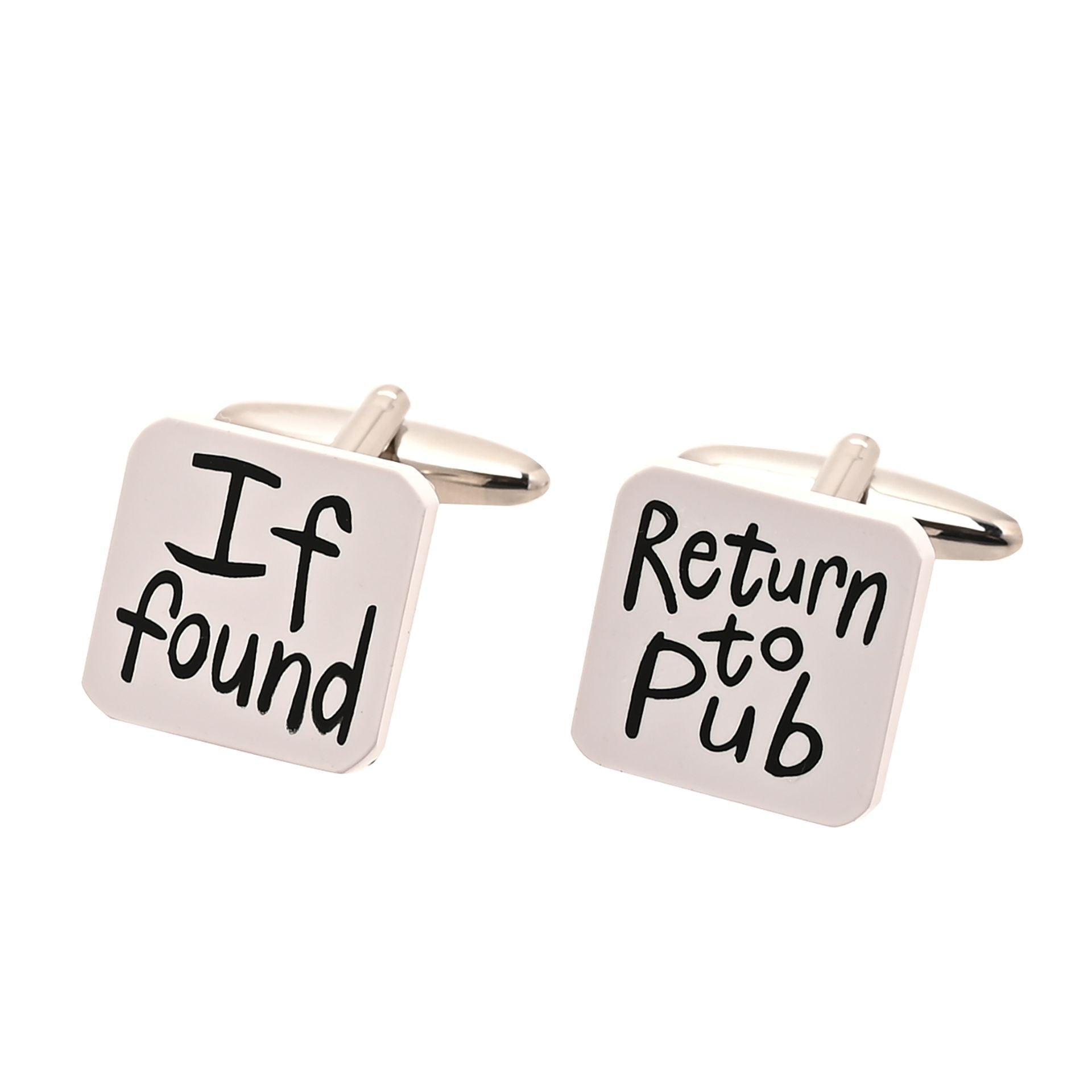 Harvey Makin Brushed 'If Found' 'Return To Pub' Cufflinks