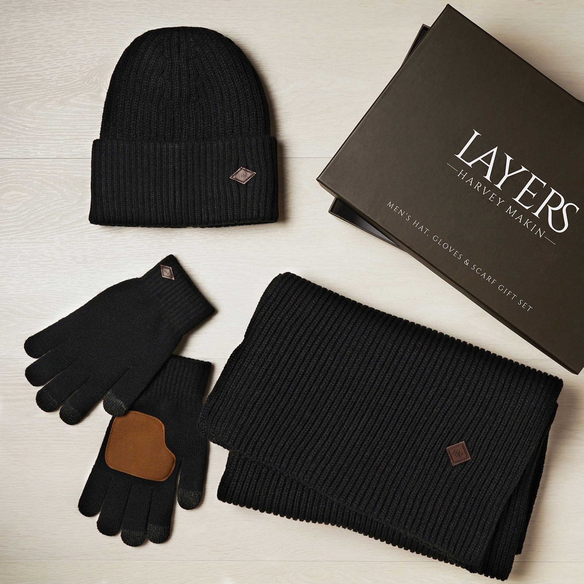 Harvey Makin Layers Hat, Gloves and Scarf Gift Set - Black