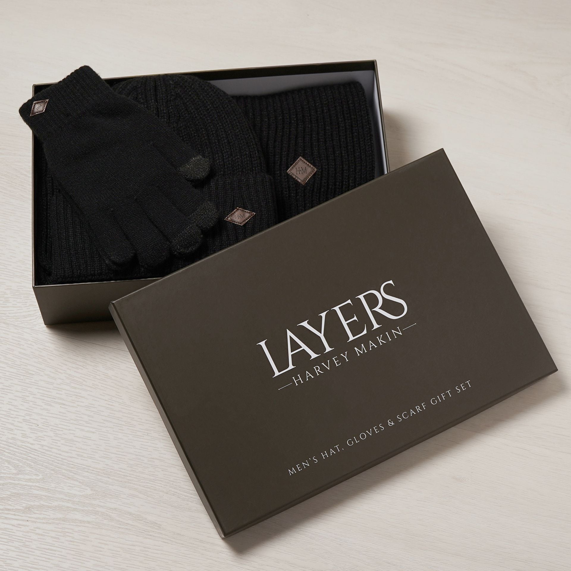 Harvey Makin Layers Hat, Gloves and Scarf Gift Set - Black