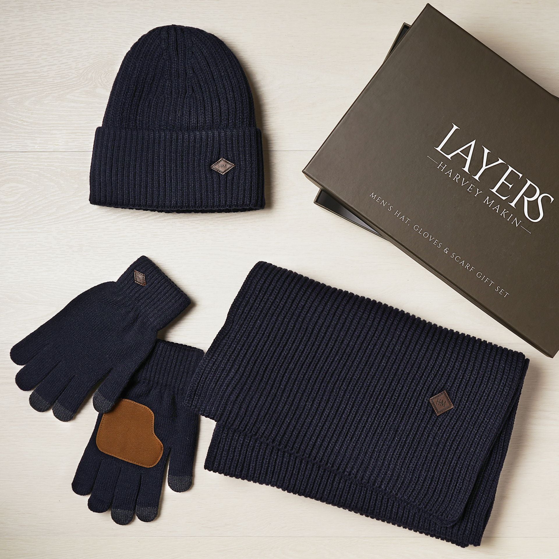 Harvey Makin Layers Hat, Gloves and Scarf Gift Set - Navy Blue
