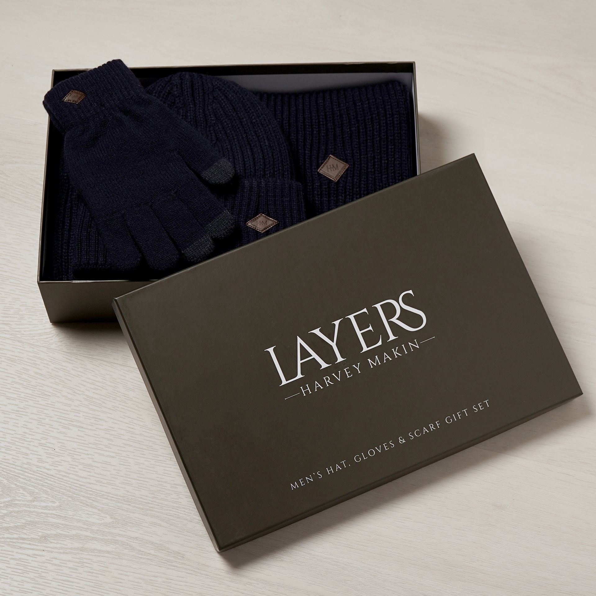Harvey Makin Layers Hat, Gloves and Scarf Gift Set - Navy Blue