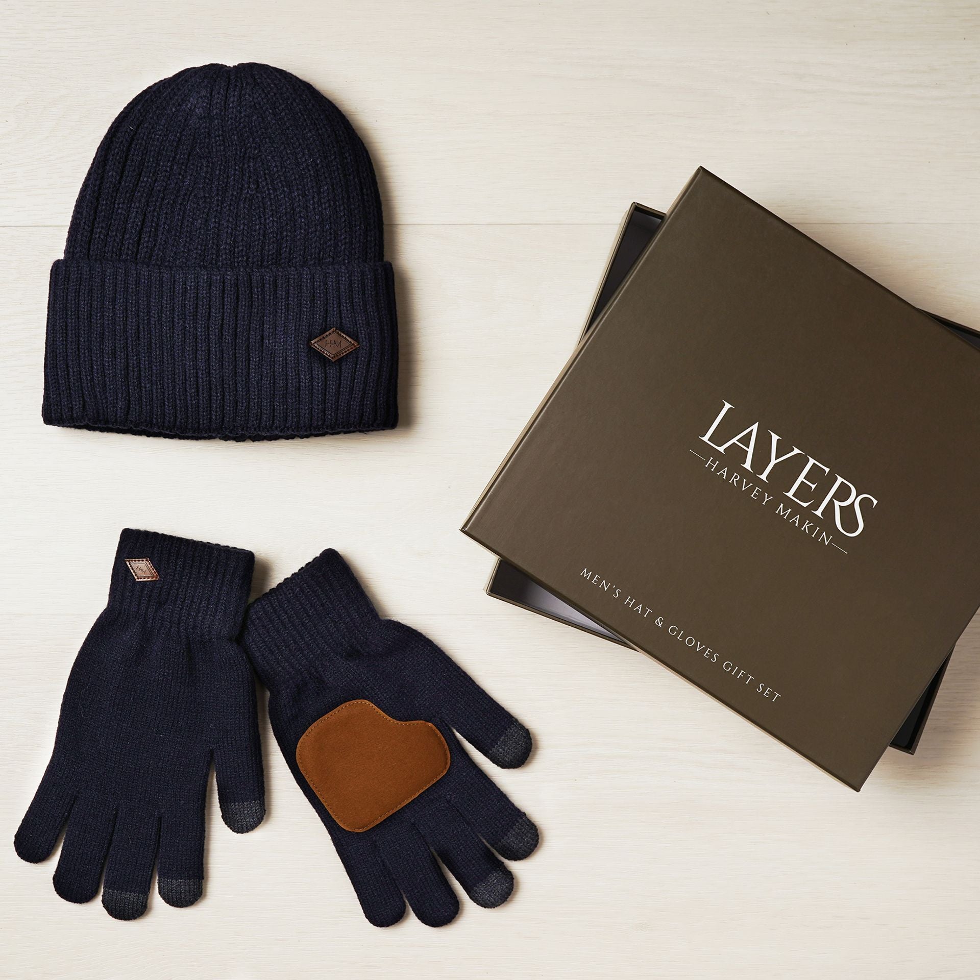 Harvey Makin Layers Hat and Gloves Gift Set - Navy Blue