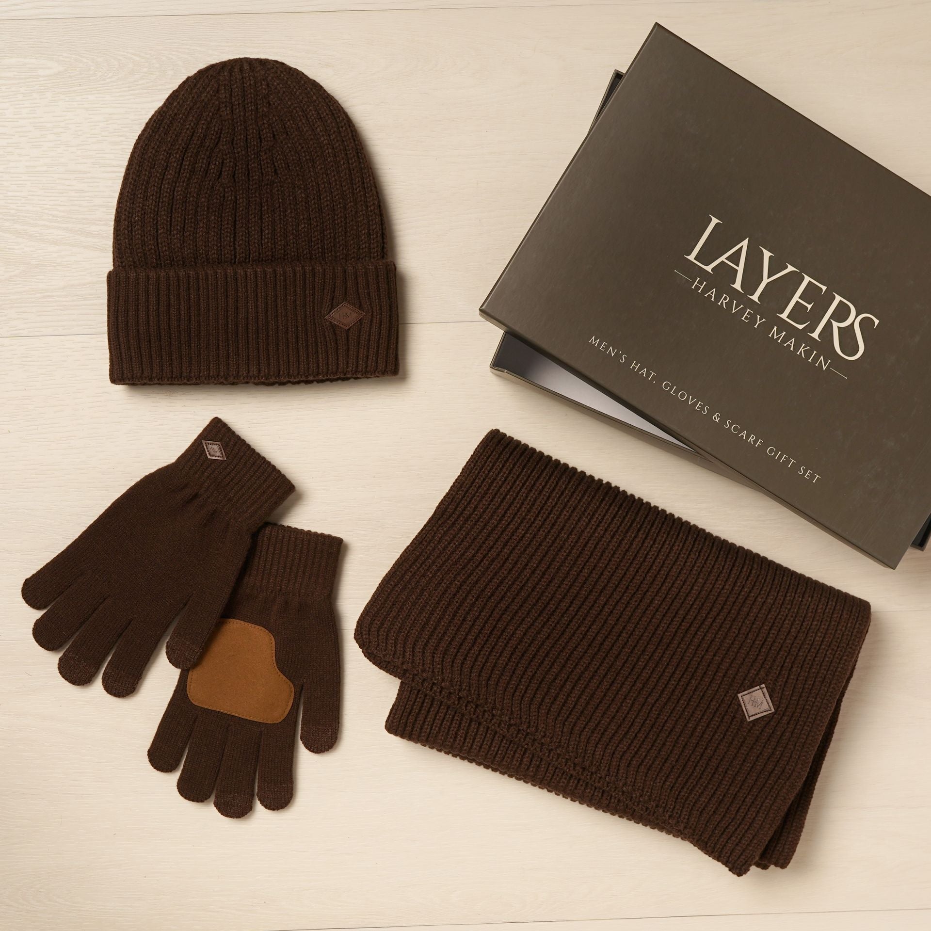 Harvey Makin Layers Hat, Gloves and Scarf Gift Set - Chocolate