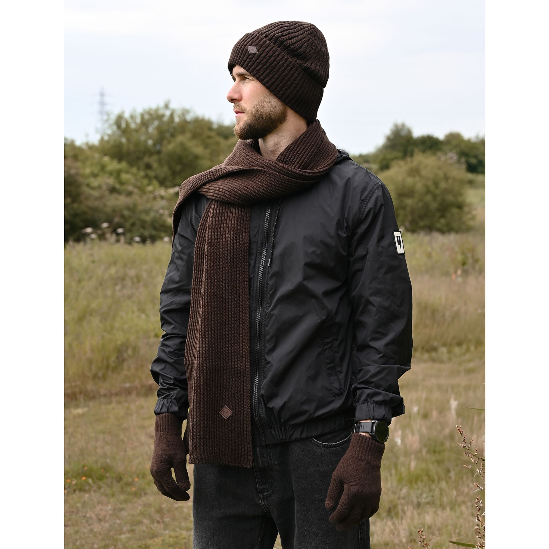 Harvey Makin Layers Hat, Gloves and Scarf Gift Set - Chocolate