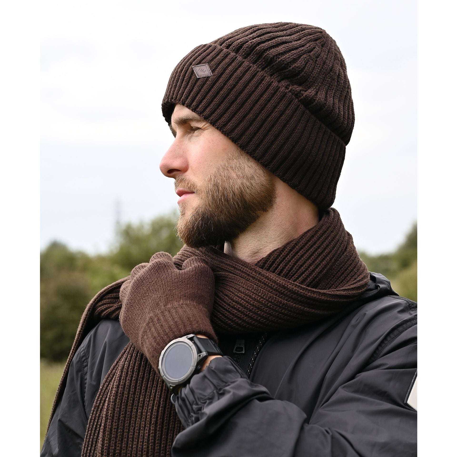 Harvey Makin Layers Hat, Gloves and Scarf Gift Set - Chocolate