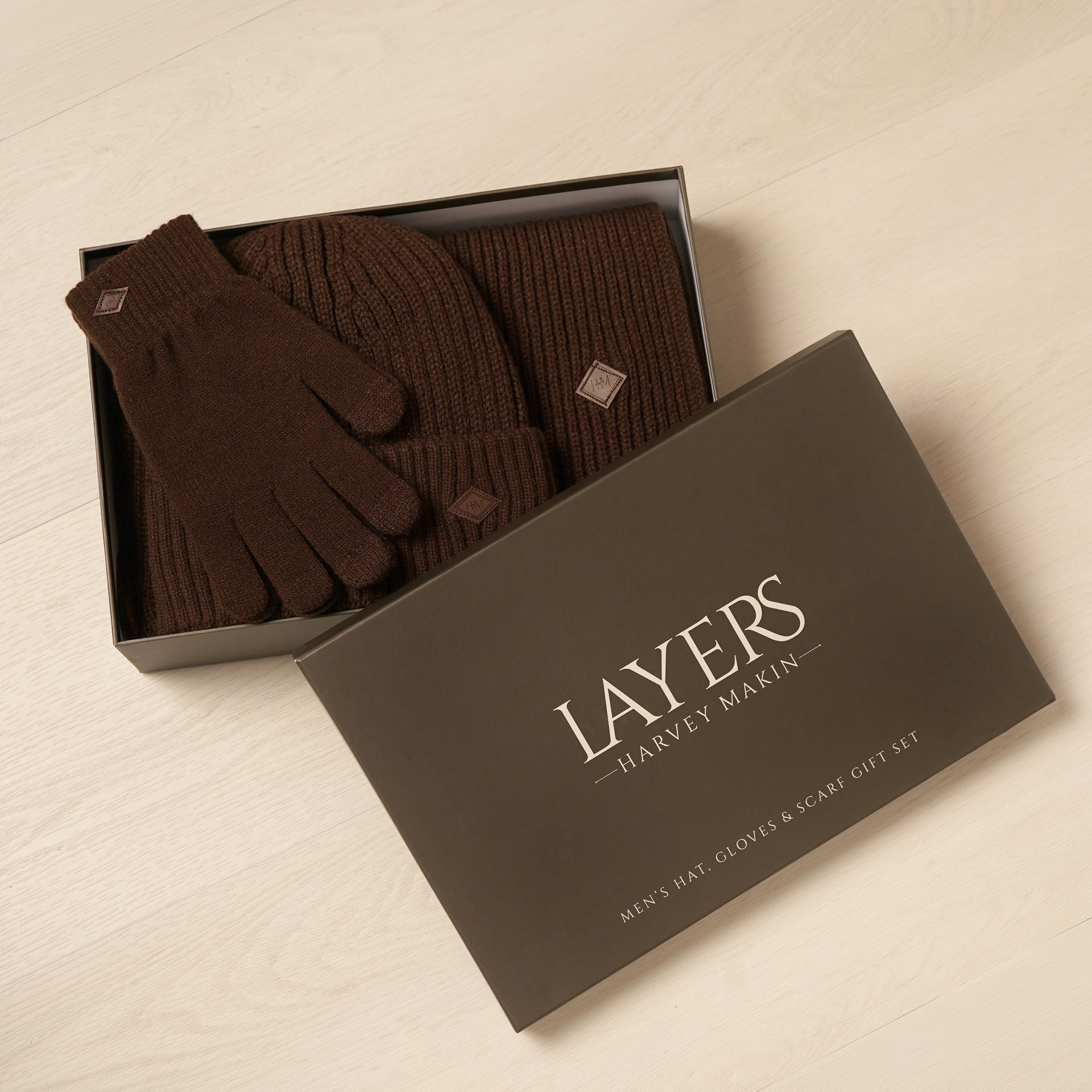Harvey Makin Layers Hat, Gloves and Scarf Gift Set - Chocolate