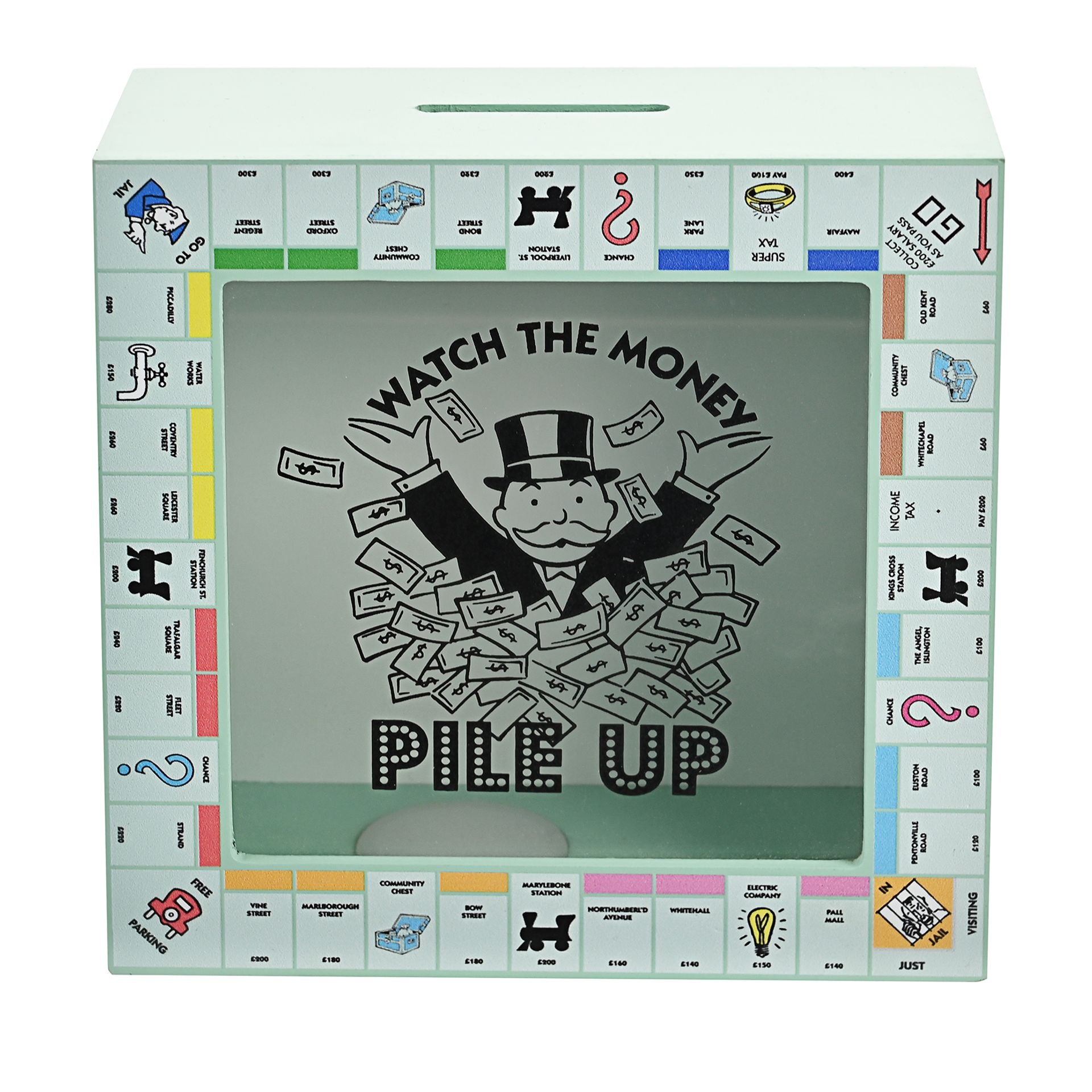 Monopoly Wood and Glass Gameboard Money Box