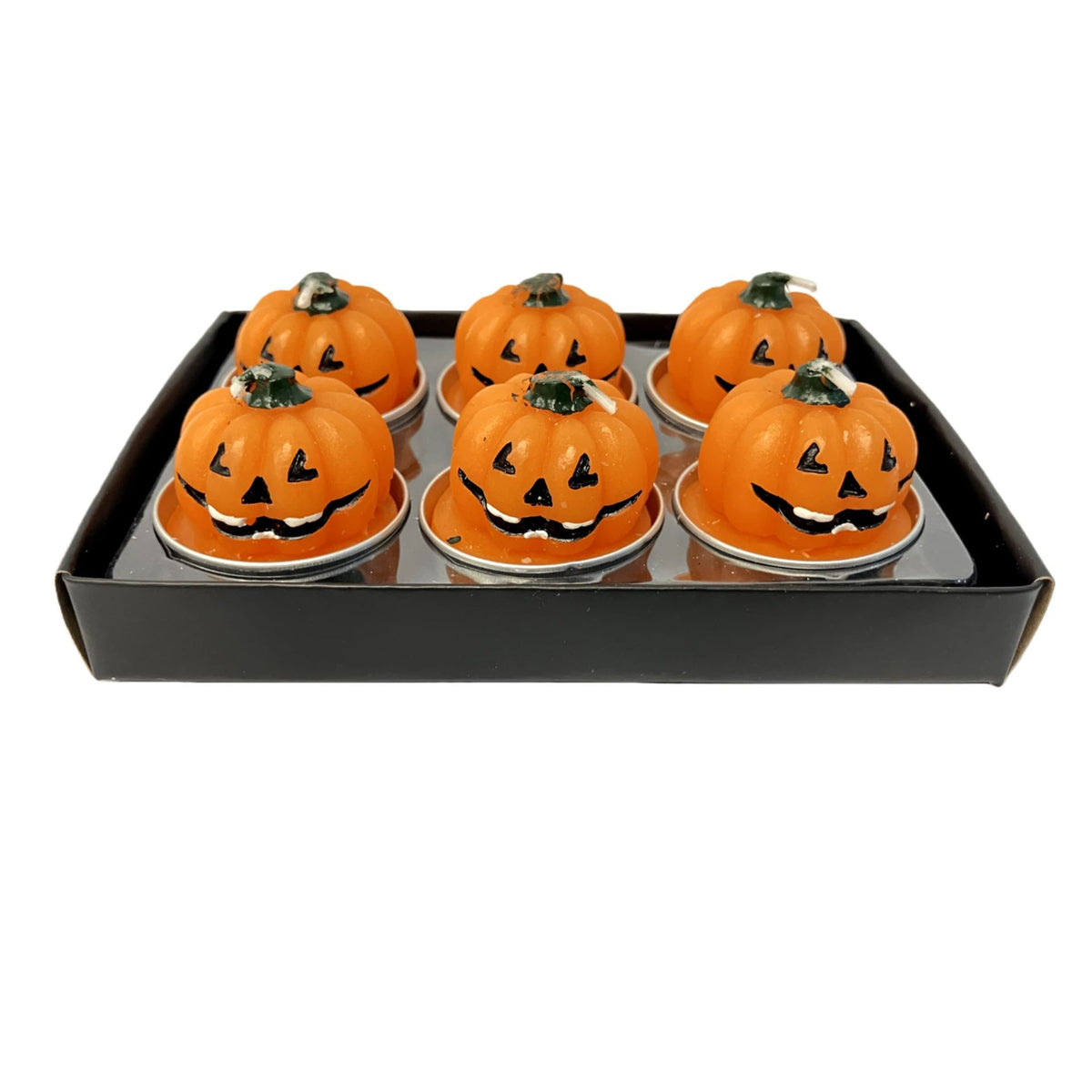 Set of 6 Pumpkin Debossed Smiley Face Tealight Candles